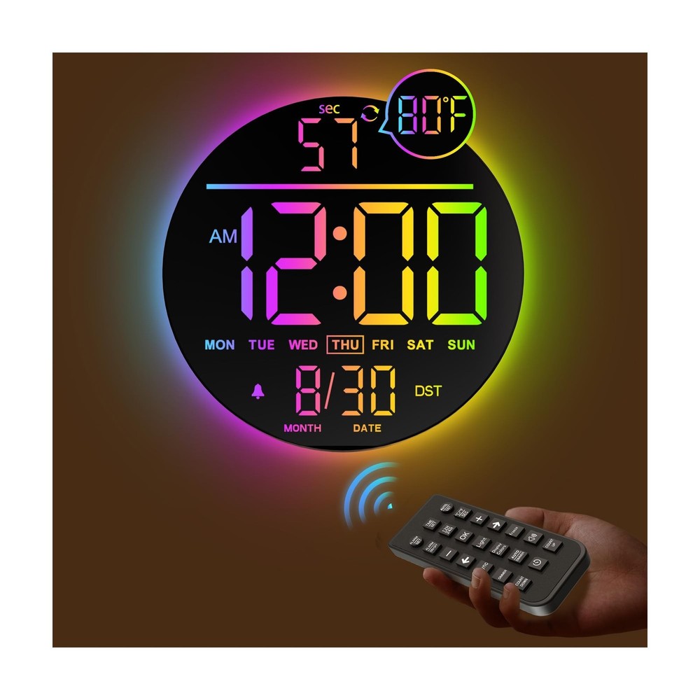JALL 10" Large Digital Wall Clock with Seconds, Alarm Countdown Timer, Big LE...