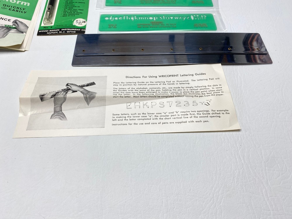 NOS Wricoprint Lettering Guide Model NV38 Drafting Set Engineering