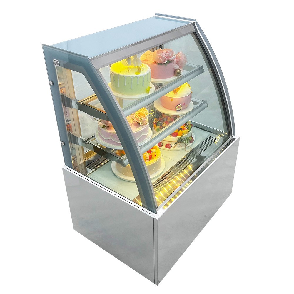 Refrigerated Cake Display Cabinet 220V 3 Layers Floor Showcase Curved Glass