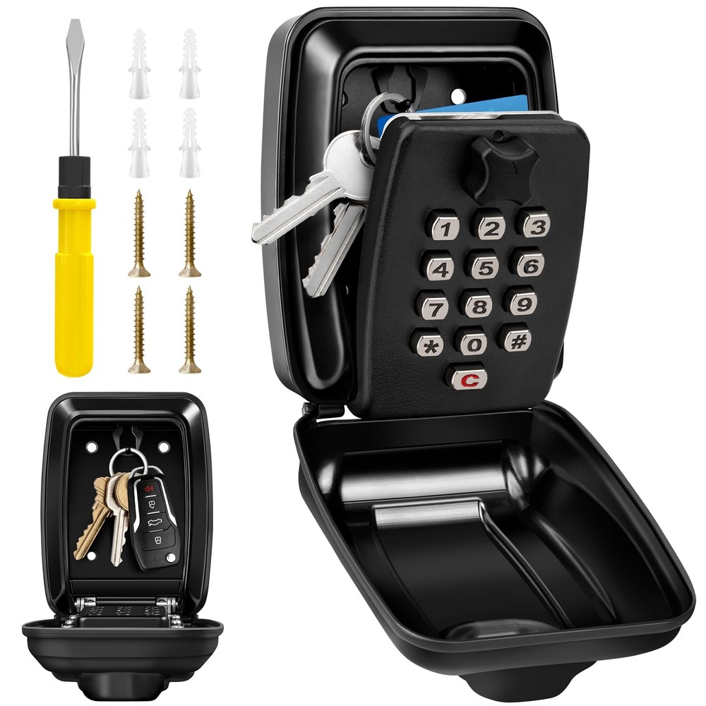 Key Lock Box Wall Mounted Key Storage Box Waterproof 12 Digit Combination Sec...