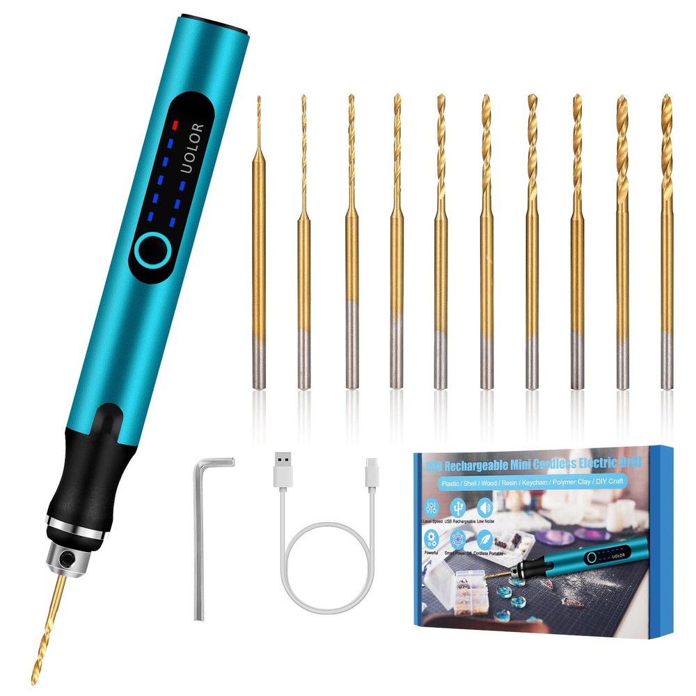 3-Speed Cordless Mini Drill with 10 Bits for Jewelry, Stone, Plastic Projects