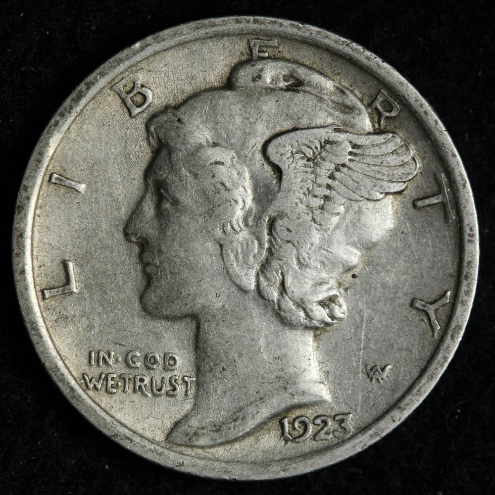 1923 Mercury Silver Dime AU E198 VIH