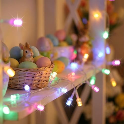 100 LED Easter Mini Lights - 33Ft Pastel Colored Connect String Light Plug in