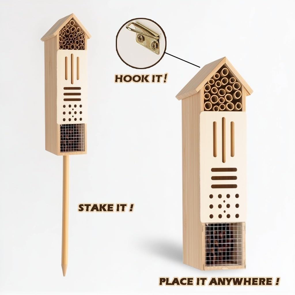 Durable Wooden Insect Habitat - Attract Ladybugs & Solitary Bees to Your Garden