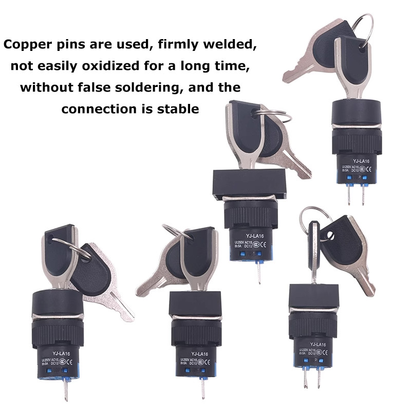 LA16 Key Switch 2/3 Position Latching Round/Square/Rectangular Lock+Keys