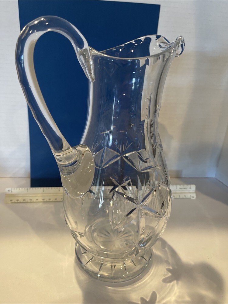 Vintage Crystal Thumbprint & Diamond Pattern Pitcher In Excellent Condition