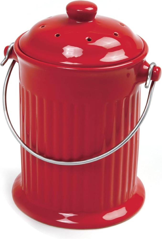 1 Gallon Ceramic Compost Keeper Red