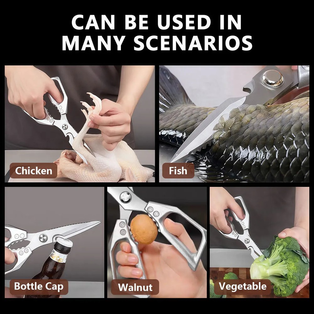 Multifunctional Stainless Steel Kitchen Shears for Meat, Fish & Vegetable