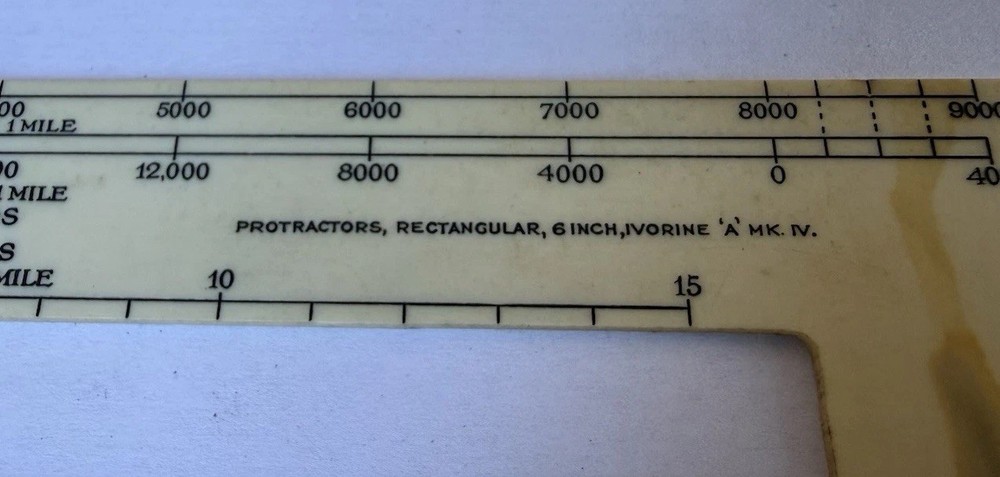 Vintage Original WW2 Ivorine 6" Rectangular Protractor Mk IV Map Measuring Tool