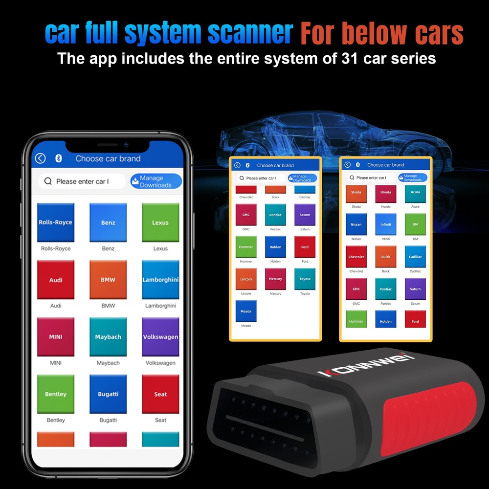 KONNWEI KDIAG Car OBD2 Reader Code Scanner Diagnostic ABS SRS Tool