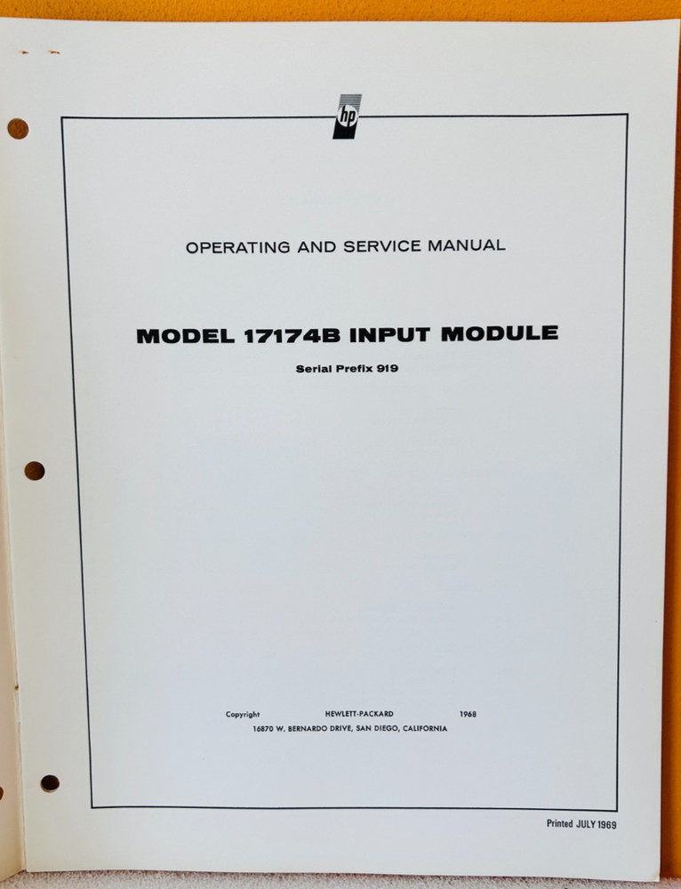 HP 17174-90002 Model 17174B DC Offset Input Module Operating & Service Manual.
