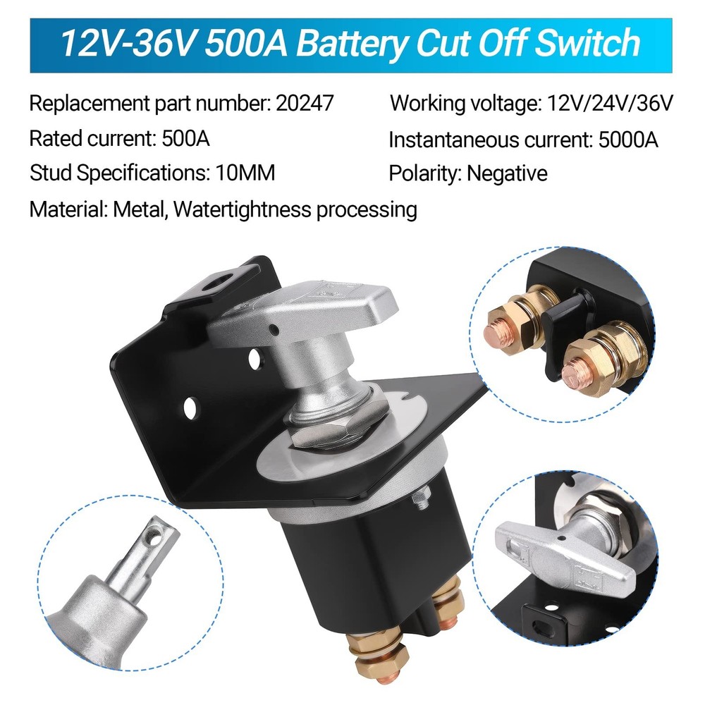 500A High Current 12V-36V Battery Cut Off Switch with Lock-Out Plate, Replace...
