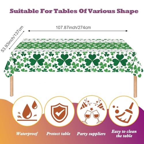 3 Pack St Patrick's Day Tablecloth 54x108 Inch, Disposable Plastic Table