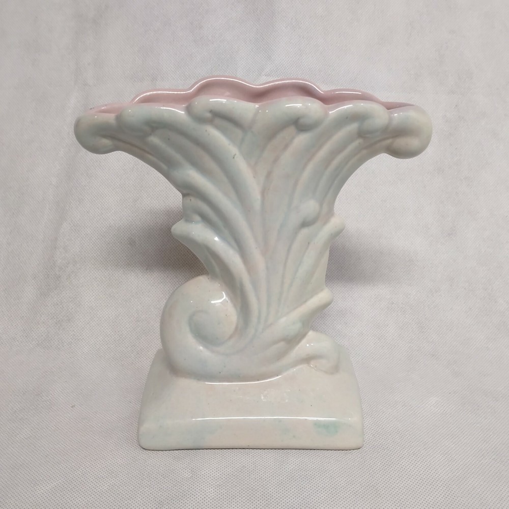 Cornucopia Vase Planter Light Blue and Pink Pottery