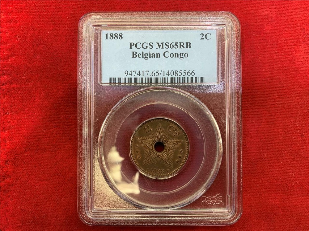 Belgian Congo 1888 2 CENTIMES PCGS MS-65 RB GEM BU SCARCE CONDITION