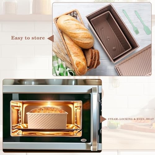 3 Pack Set Pullman Loaf Pan with Lids, 2.2 lb & 1 lb & 0.8 lb Dough