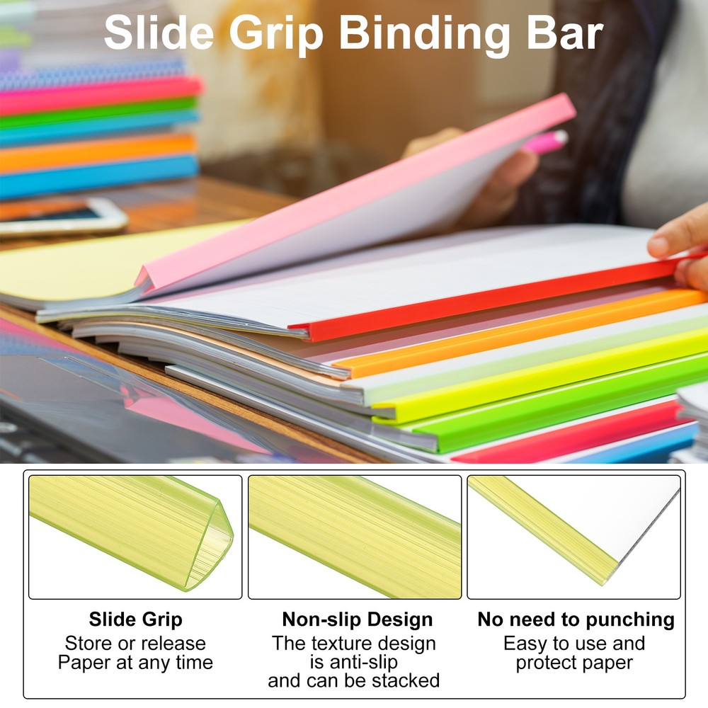 10Pcs 13x15mm Binding Bars, 120 Sheets Capacity, Transparent Yellow