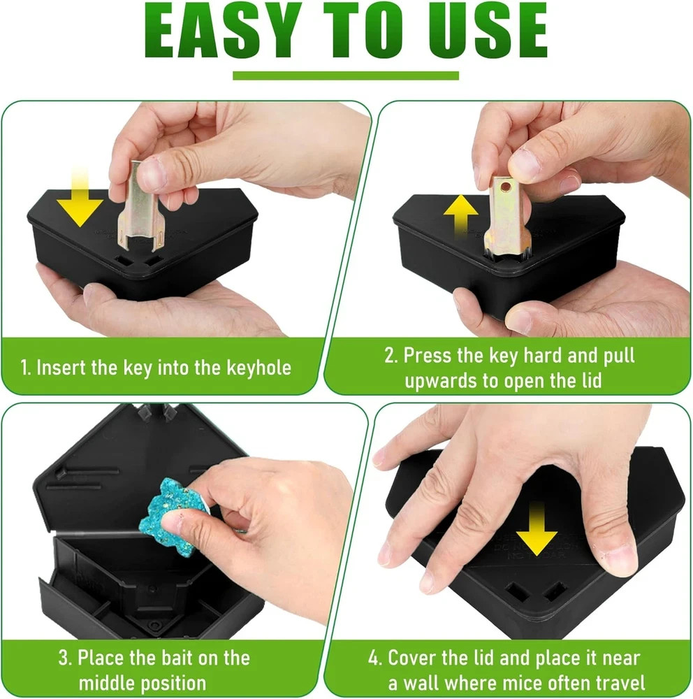 24 Pack Mice Bait Stations with Keys, Triangle Mouse Stations, Reusable Mouse St