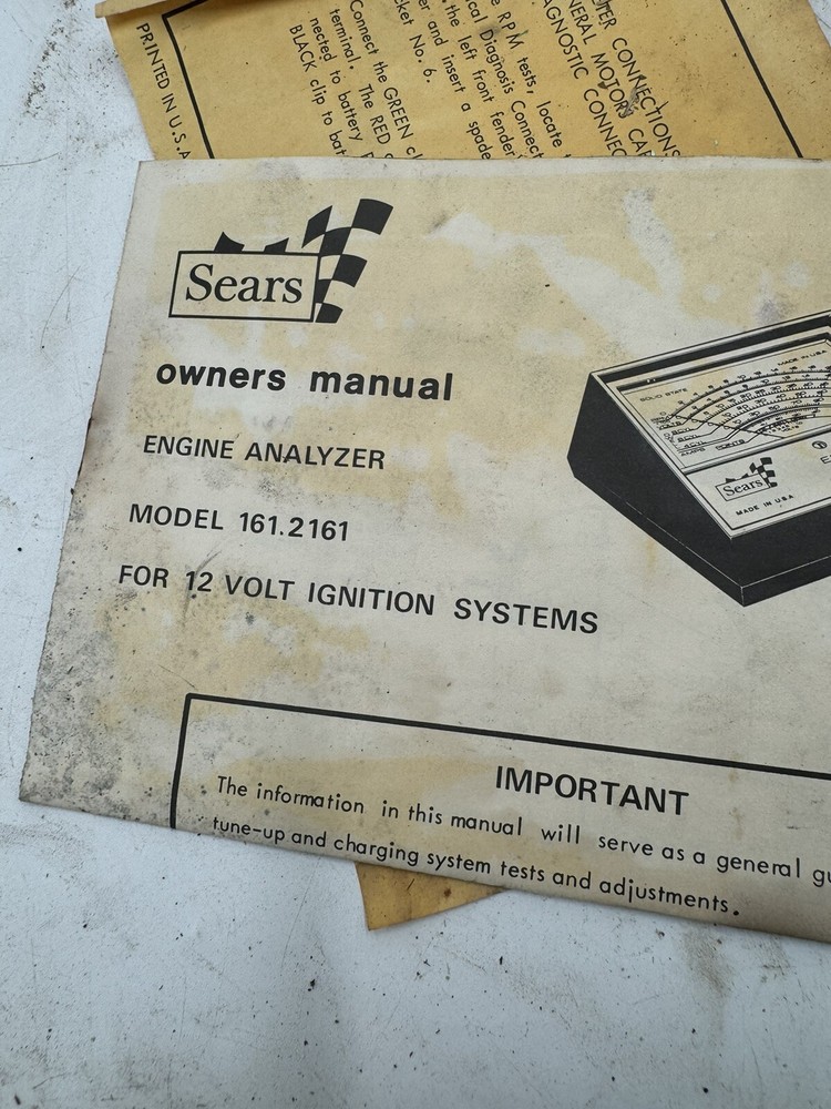 Sears Engine Analyzer Model 2161 (28-2161) 12 Volt Ignition 4~6~8 Cylinders