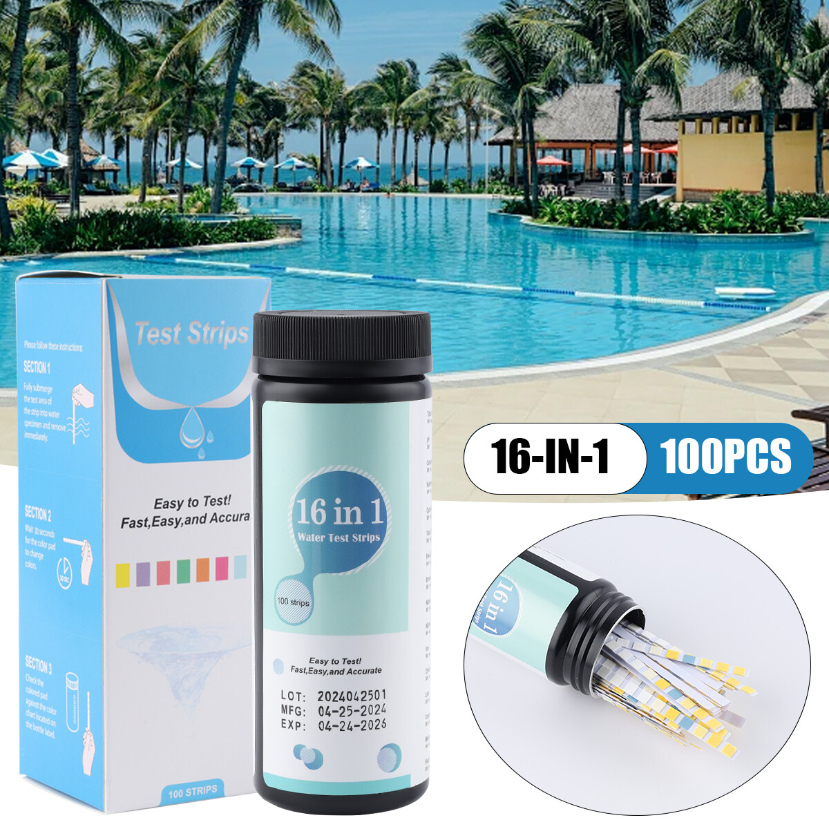 100/50pcs Chlorine Dip Test Strips SPA Hot Tub Swimming Pool PH Tester Paper US.