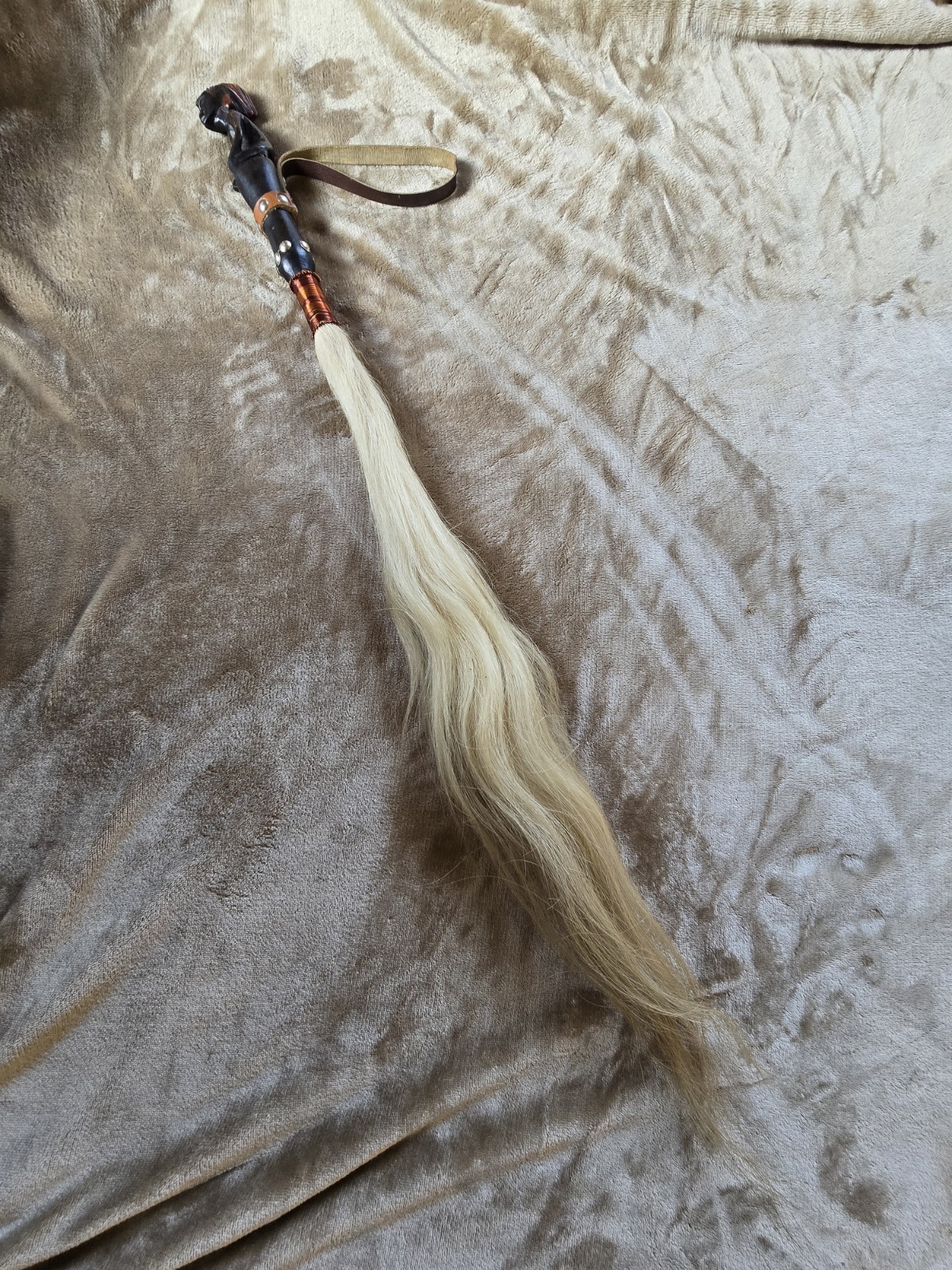 Antique Hand-Carved African Tribal Fly Whisk with Handle