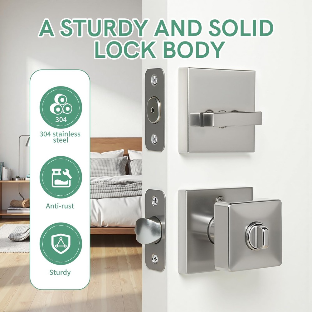 Square Door Knobs Exterior Lock Set with Deadbolt, Single Satin Nickel