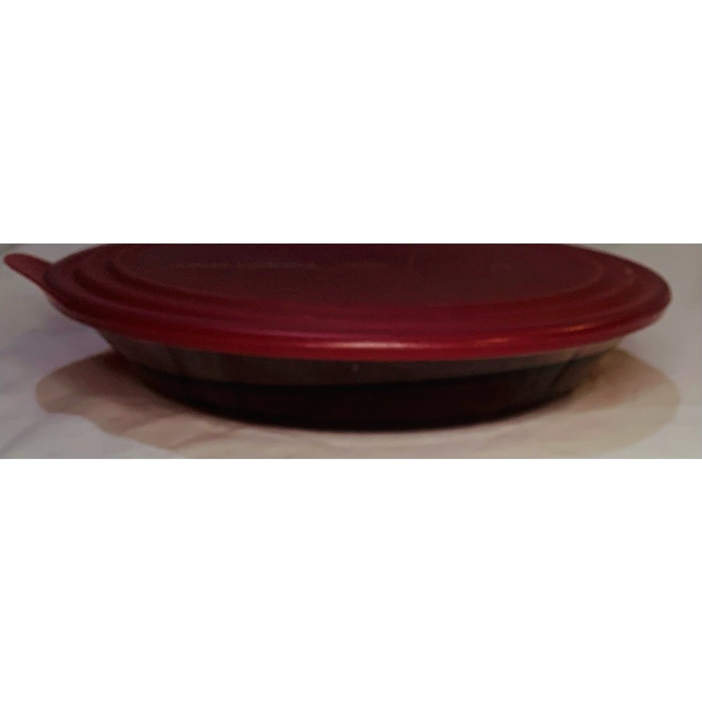 Tupperware Sheerly Elegant Red Round Platter Ruby Seal Clear 10" Serving Plate