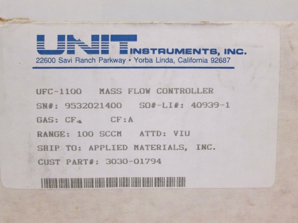 Unit UFC-1100 Mass Flow Controller CF4, 100 SCCM, Reburbished