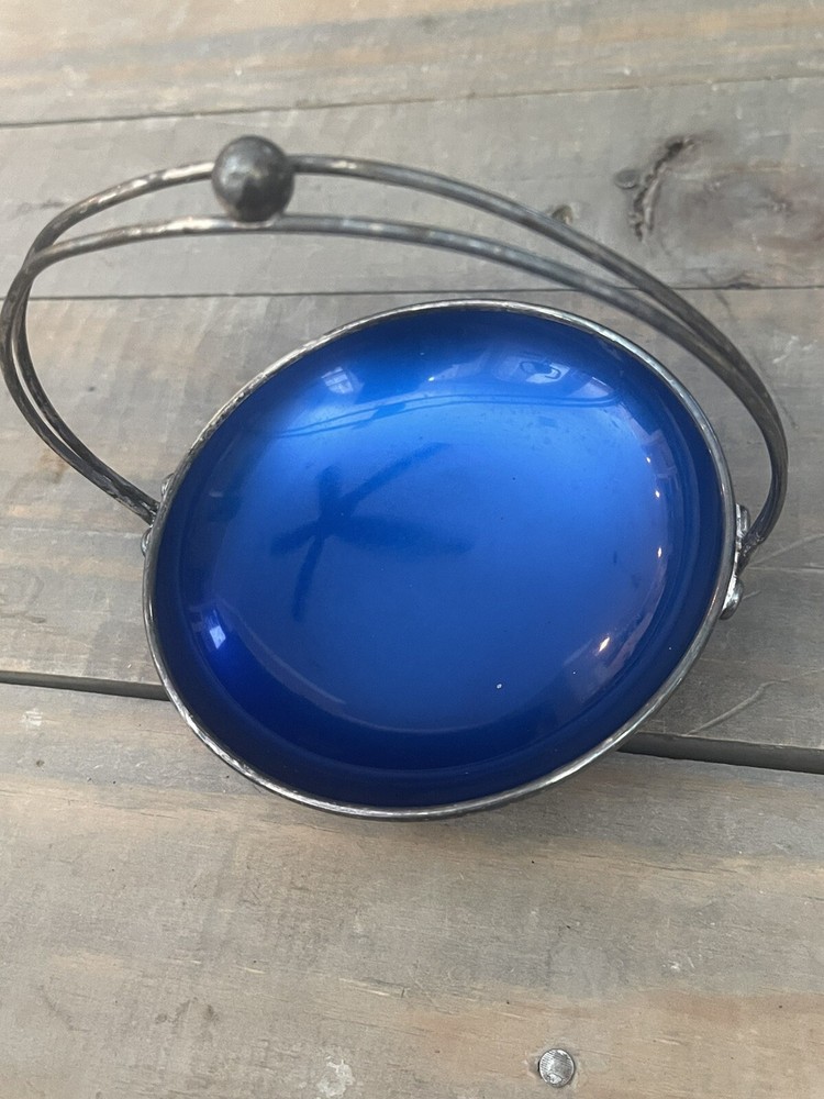Vintage Denmark 411 Blue Enamel & Silver Plated Handled Candy Dish