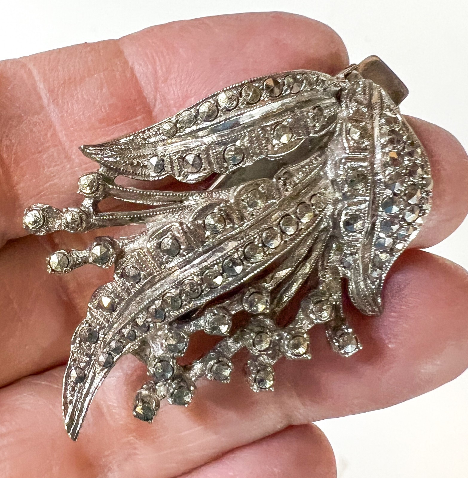 West German 835 Silver Marcasite Folding Lorgnette c1950-60