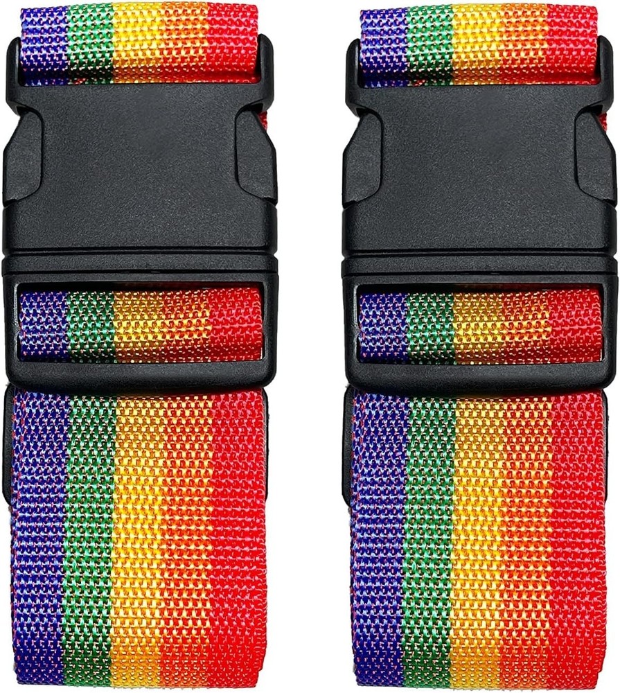 Quick Release Luggage Straps - 2 Pack Adjustable Rainbow Suitcase Belts