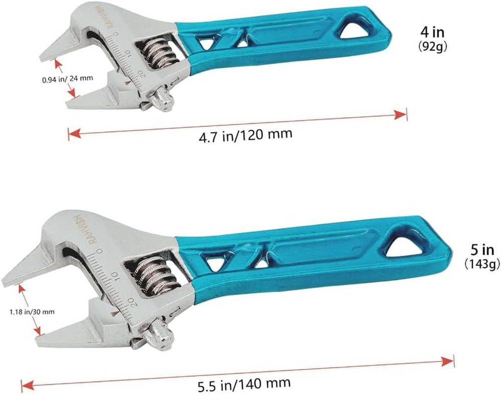 Extra Slim Jaw 4-Inch Adjustable Wrench, Silver