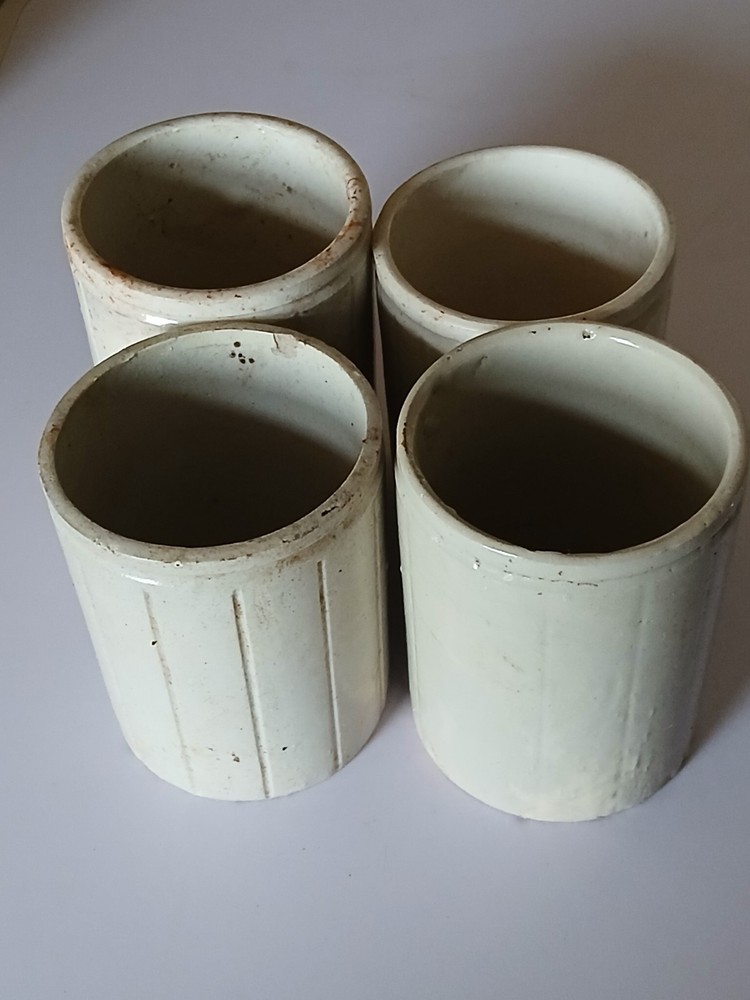 4 Old 1LB Off White Stoneware Jam Pots