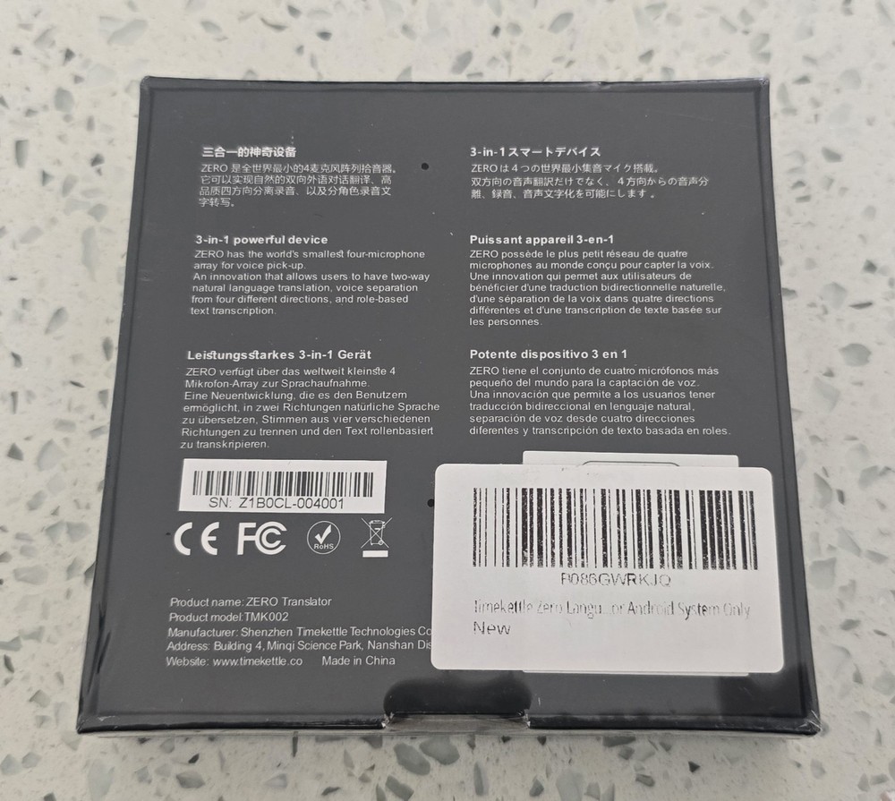 Timekettle Zero Translator Device for iPhone IOS/Android - Black - NEW