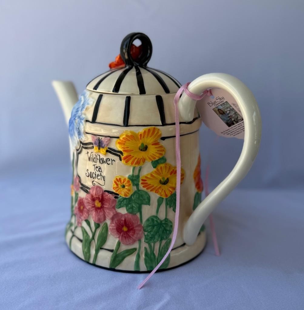 Blue Sky Clayworks Heather Goldminc Wildflower Tea Society Ceramic Tea Pot New