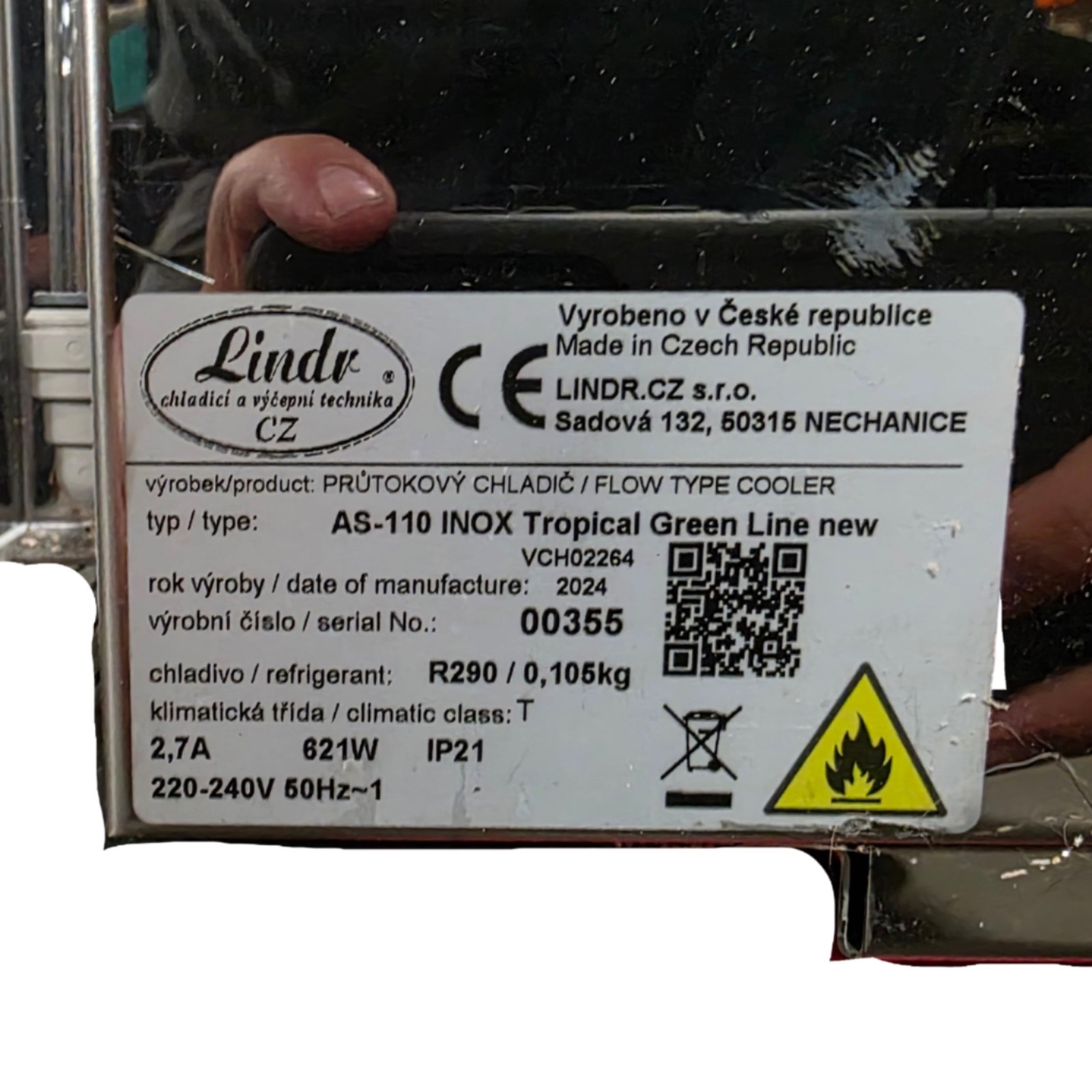 Lindr AS-110 INOX Tropical Green Line New Flow Type Cooler 110l/min, 240VAC 1-Ph