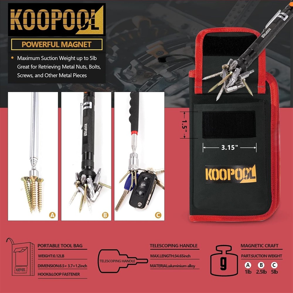 Telescoping Magnetic Pickup Tool Set, Inspection Mirror Telescoping, LED Flashli