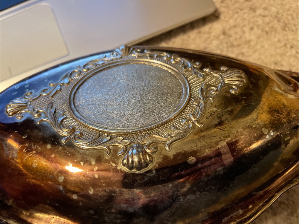 Vintage Silver Plate Roses Dish Shabby Worn Silverplate Tray