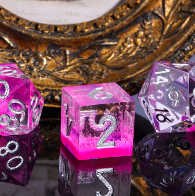 CyberP!nk Sharp Edged 7 Dice Set Poly RPG DnD Dungeons Dragons AD&D