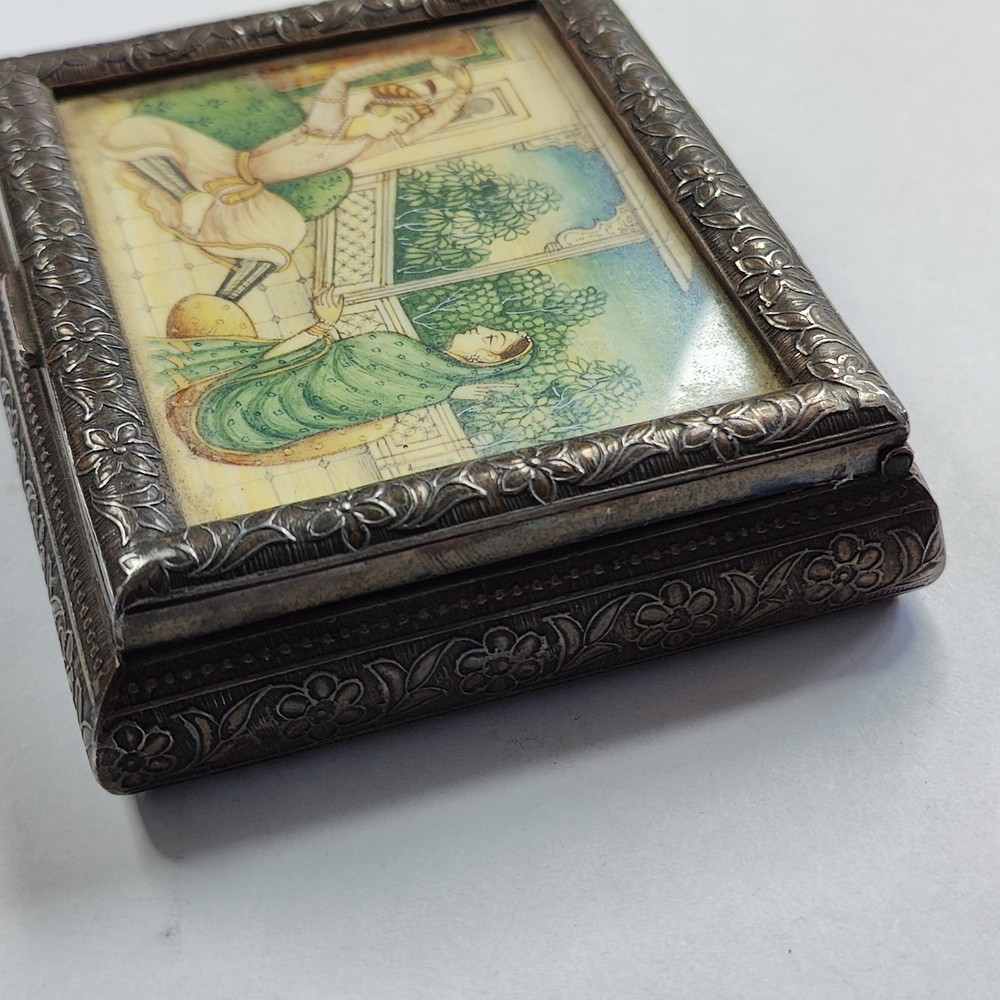 Antique Silver Persian Painted Box