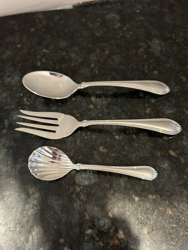 Lenox Ellison Stainless Hostess Serving Set - Cold Meat Fork Sugar Shell Spoon