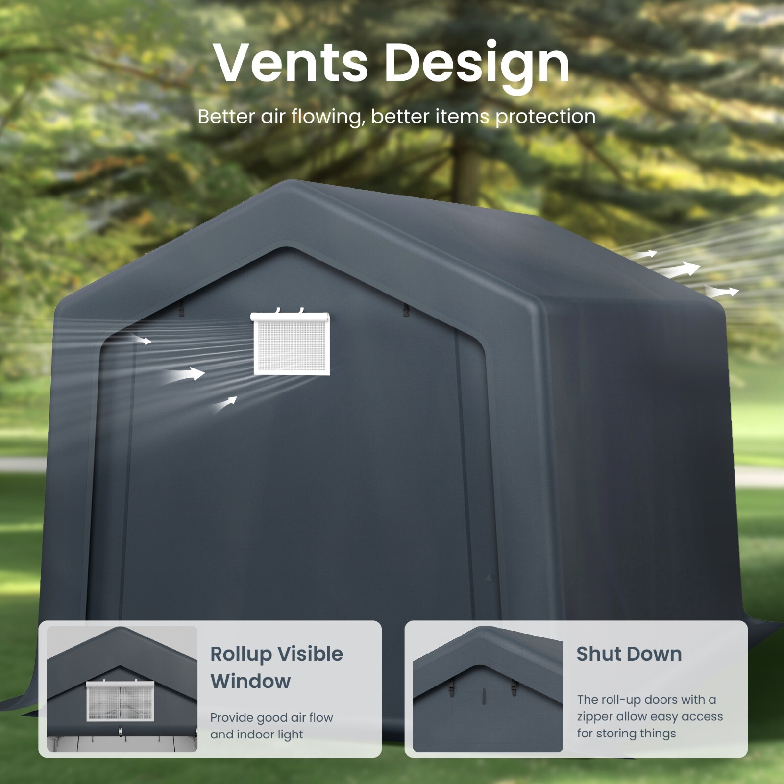 8x12' Outdoor Storage Shelter Shed Portable Canopy Carport Garage with 2 Doors