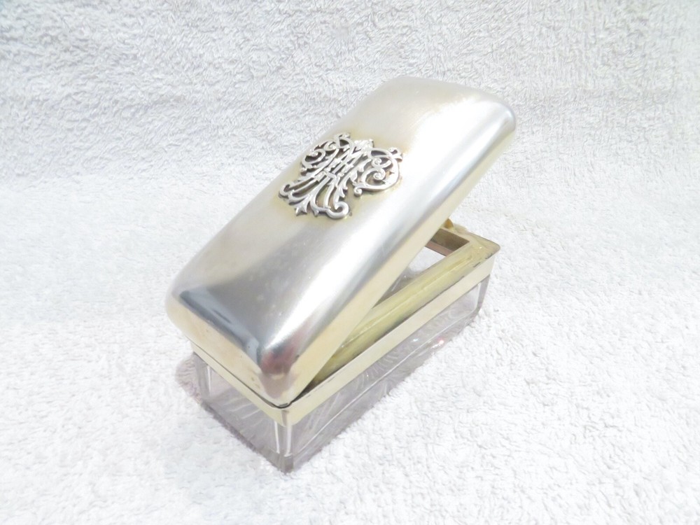 Gorgeous victorian english sterling silver & crystal rectangular box London