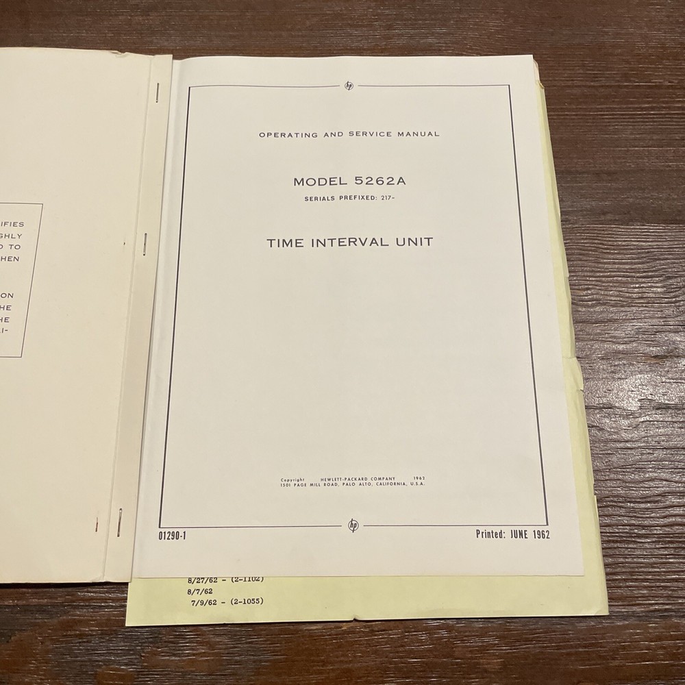 HP 5262A Time Interval Unit Operating & Service Manual June 1962