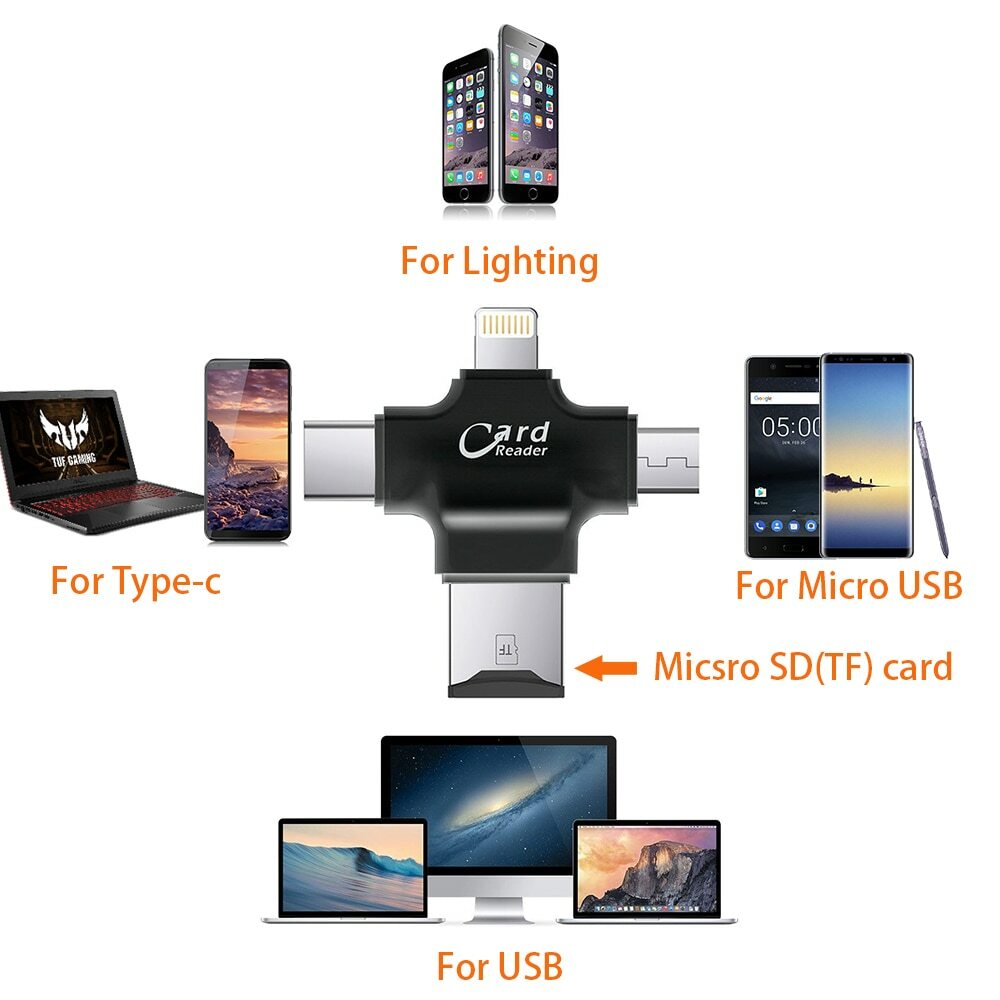 4 in 1 OTG Type C Micro USB Adapter TF SD Card Reader for Android iphone Samsung