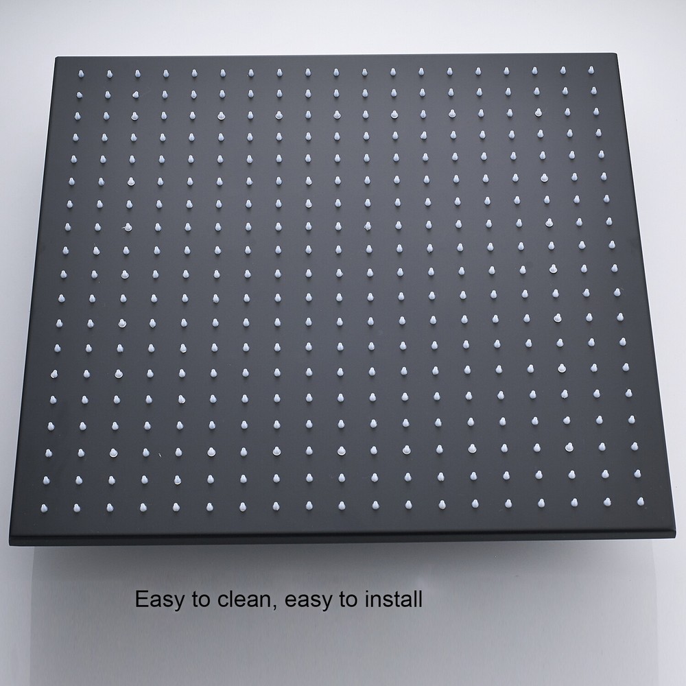 Matte Black 16 Inch LED Rainfall Shower Head Solid Square Top Sprayer For Faucet