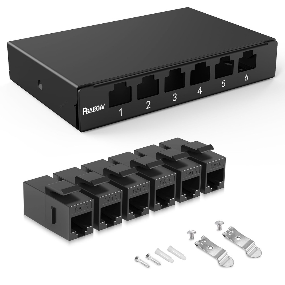 Patch Panel 6 Port 0.5U Inline Cat6 Keystone Jack 10 Inch Unshielded Support