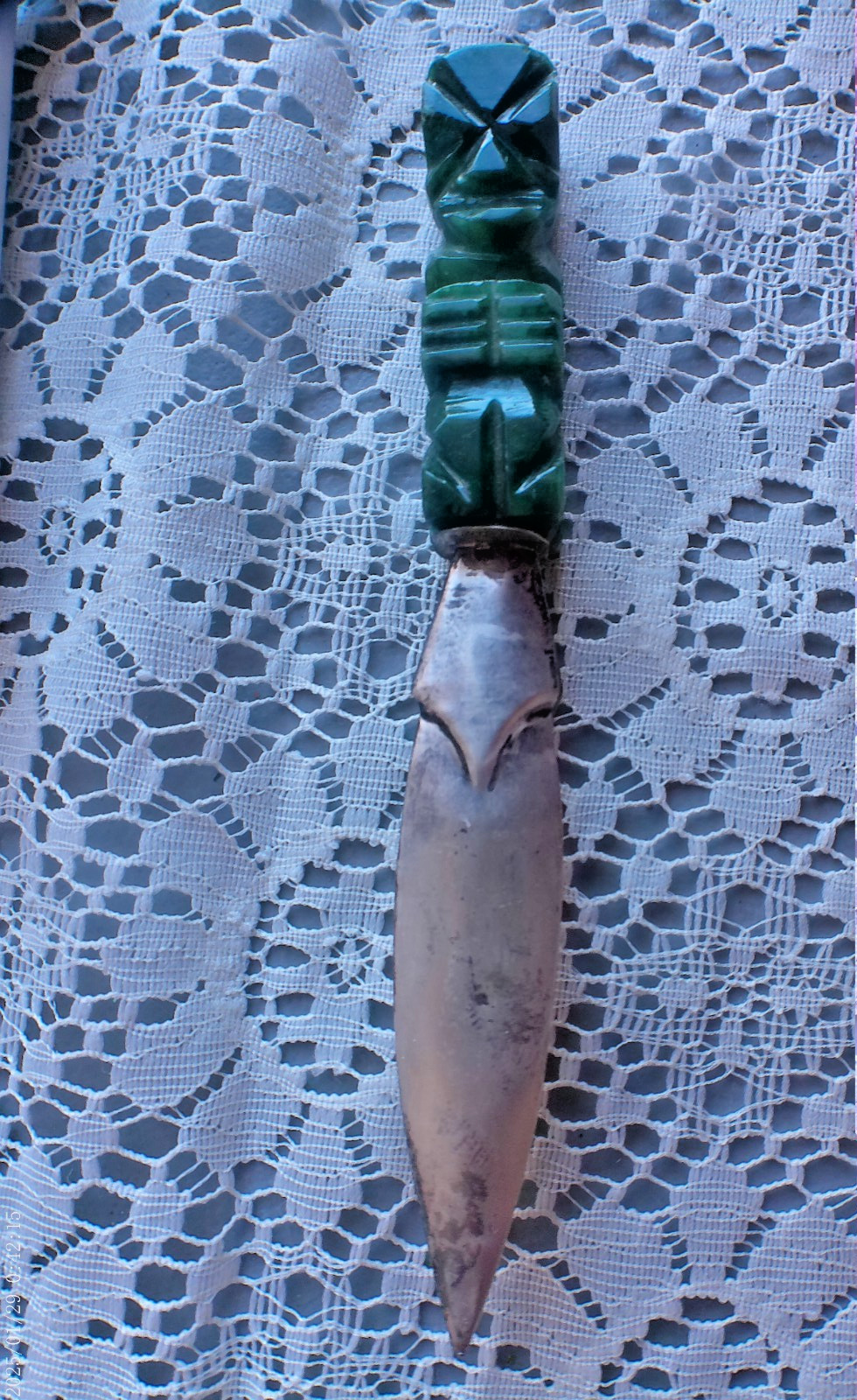 SUPERB OLD ANTIQUE 19TH CENTURY JADE KNIFE DAGGER WITH STERLING SILVER BLASE