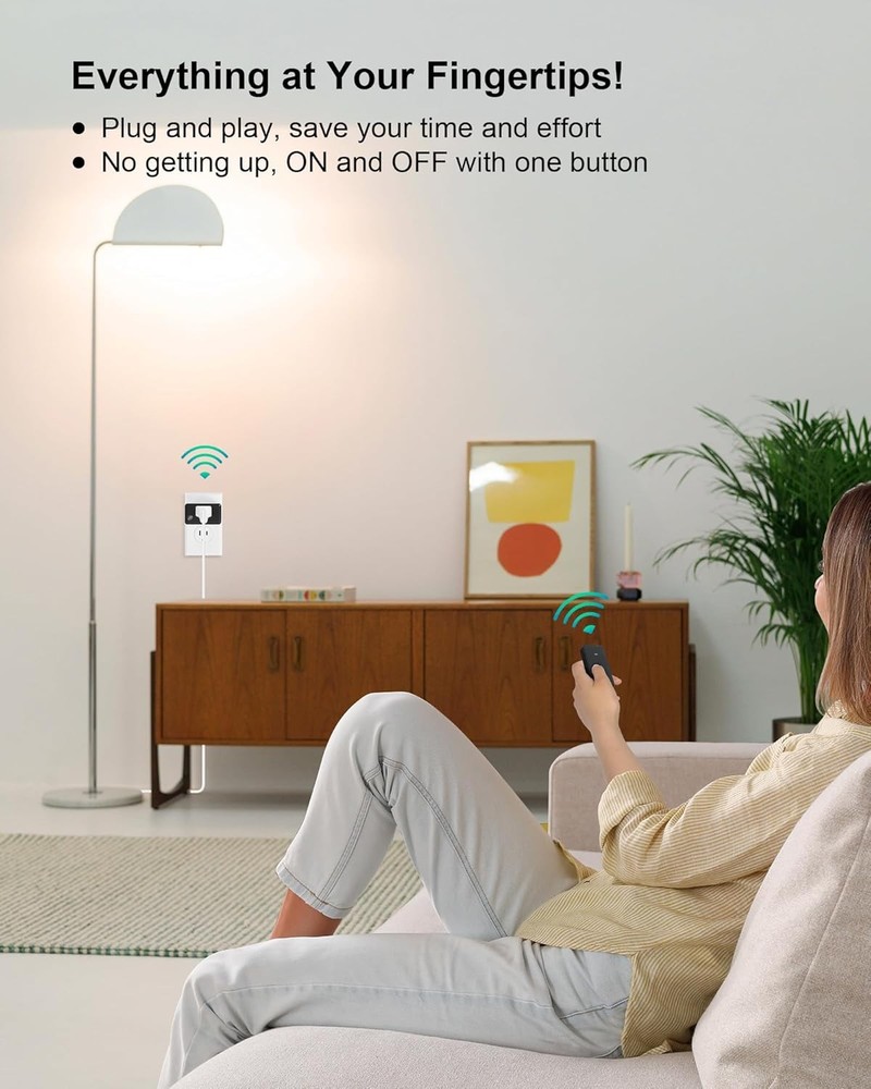 2 Pack Remote Control Outlet Plug, 15A Wireless Light Switch for Appliances