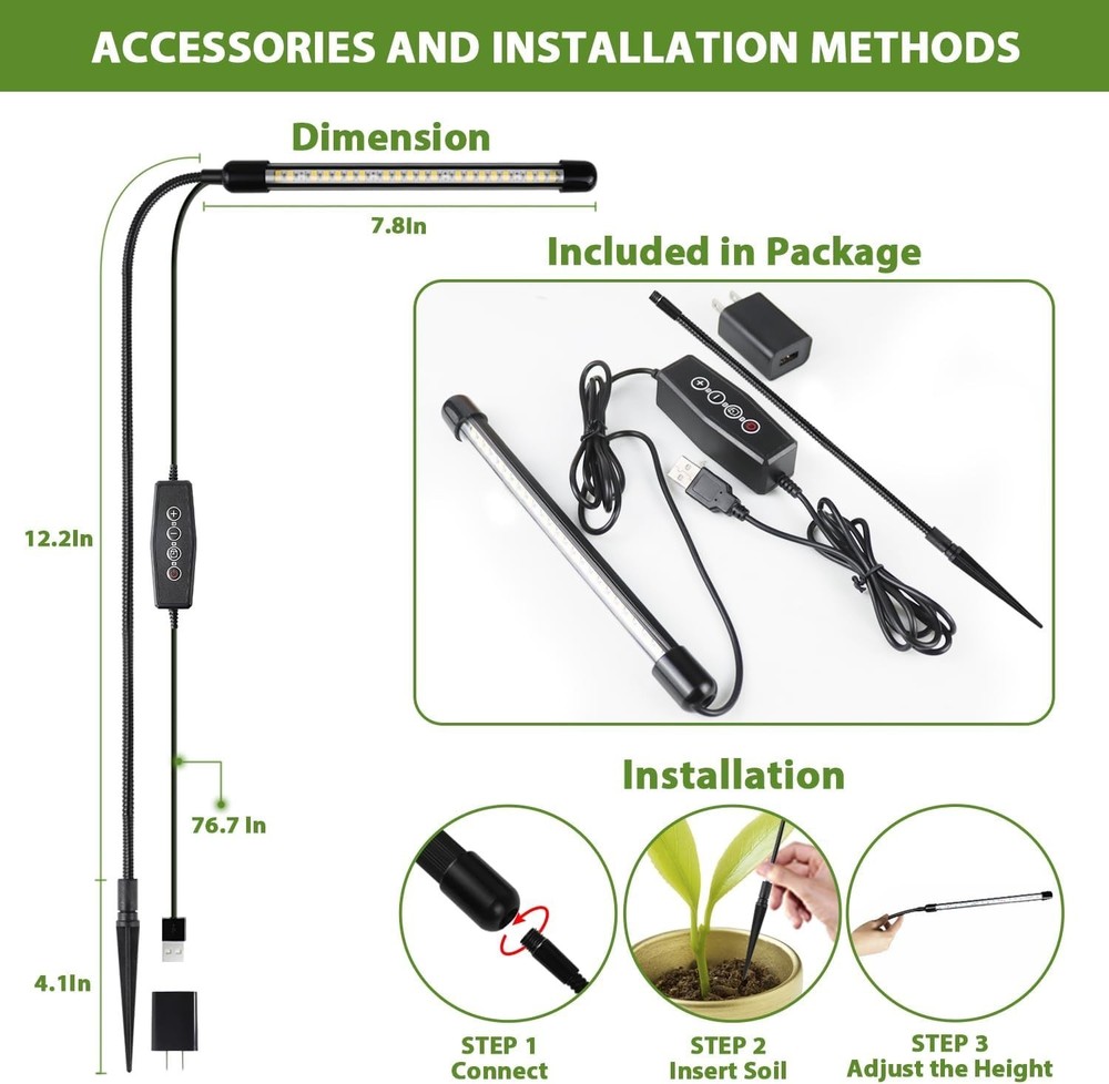 Versatile 6000K Plant Grow Light 2 Pack With Timer & Adjustable Height Options